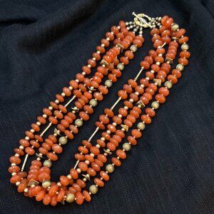 Carnelian Facet Cut Roundel Beads Vermeil John Beeman Design 4 Strand Necklace